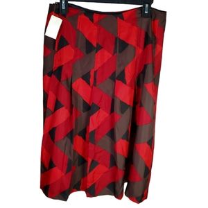 Harold's Womens Skirt Size 10 Red Black Brown 100% Silk A-Line Pleated New